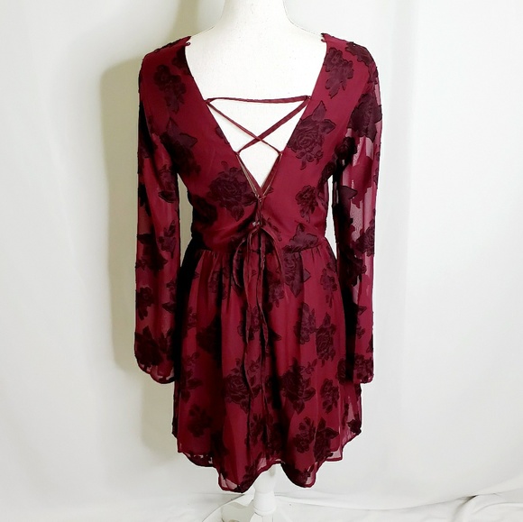 Lace Up Back Sheer Embossed Dress - Picture 2 of 4